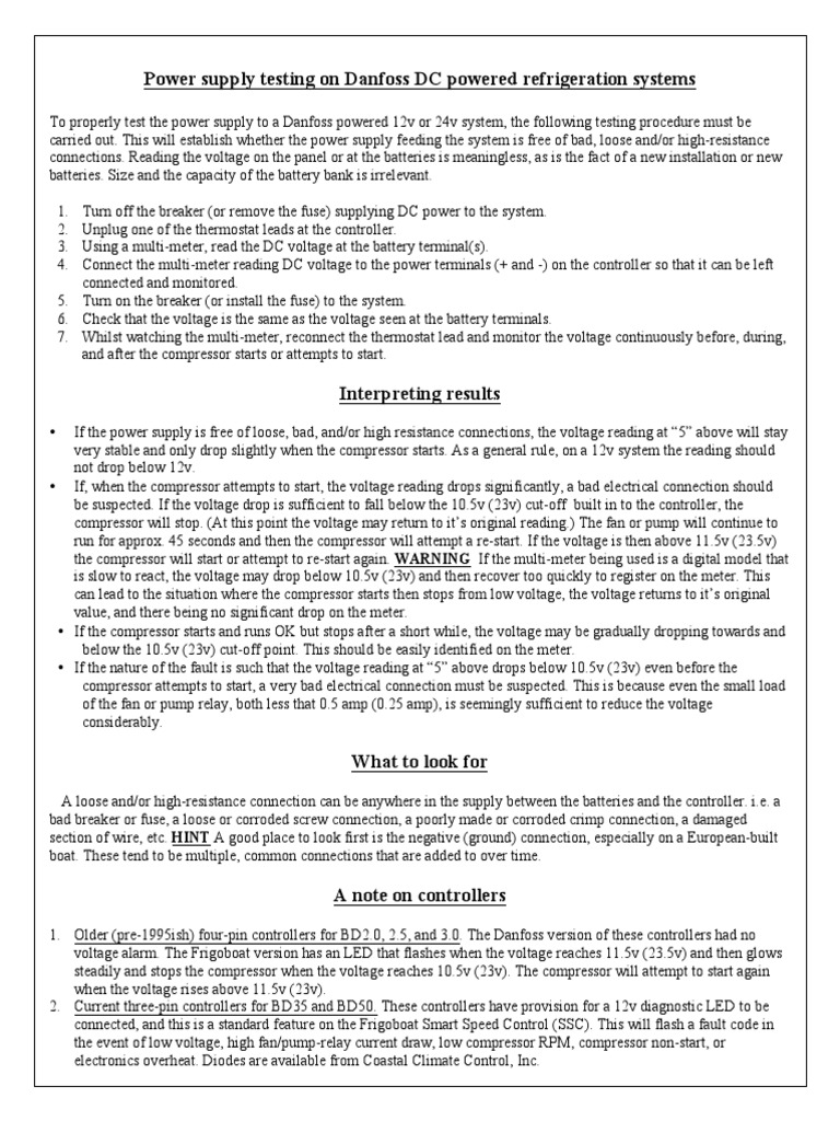 Power Supply Testing On Danfos bd35 50 Systems PDF Power Supply Electrical Resistance And