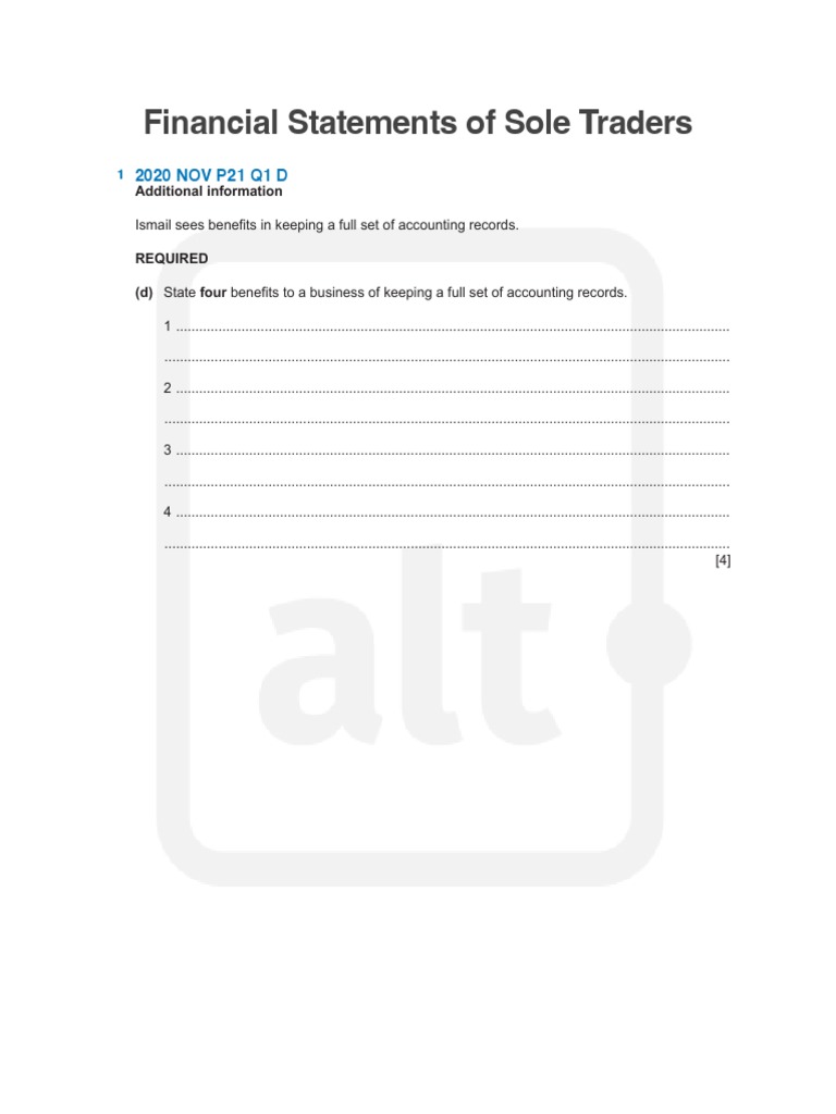 Financial Statements for Sole Traders | PDF | Depreciation | Expense