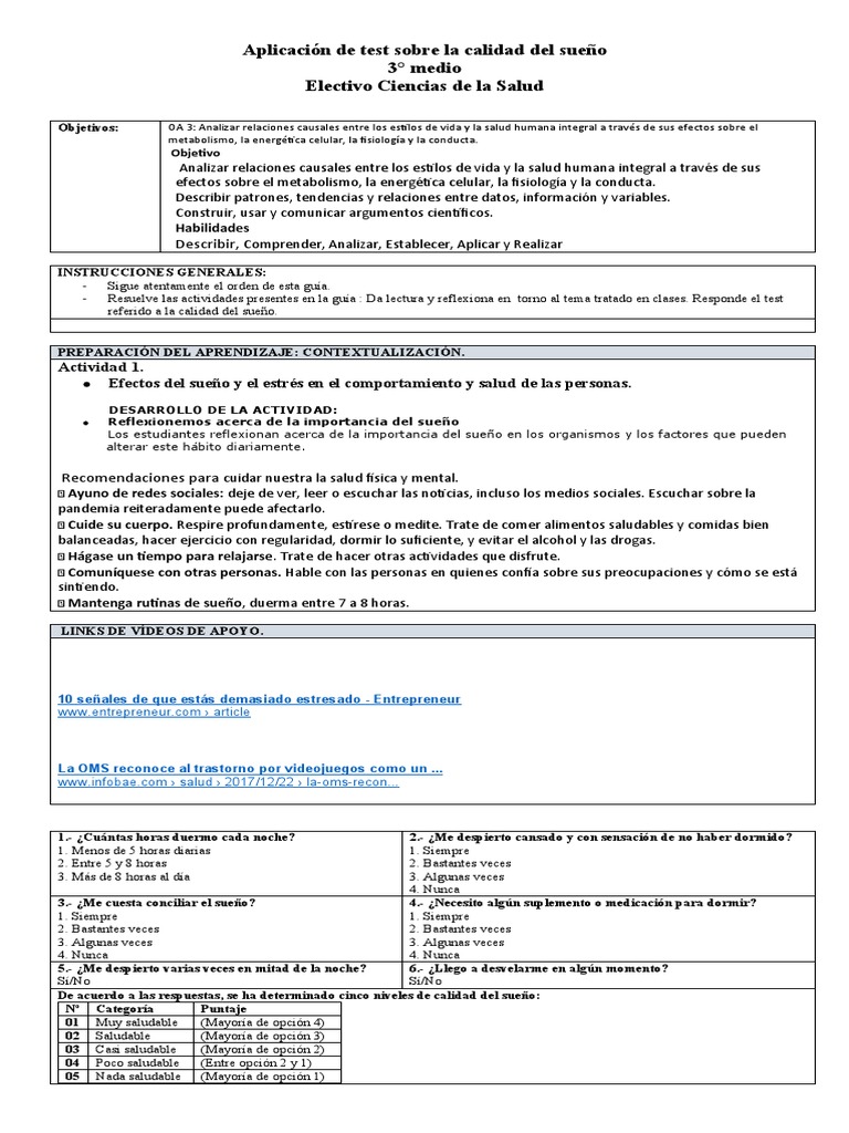 Test de Calidad del Sueño y Salud | PDF | Dormir | Comportamiento