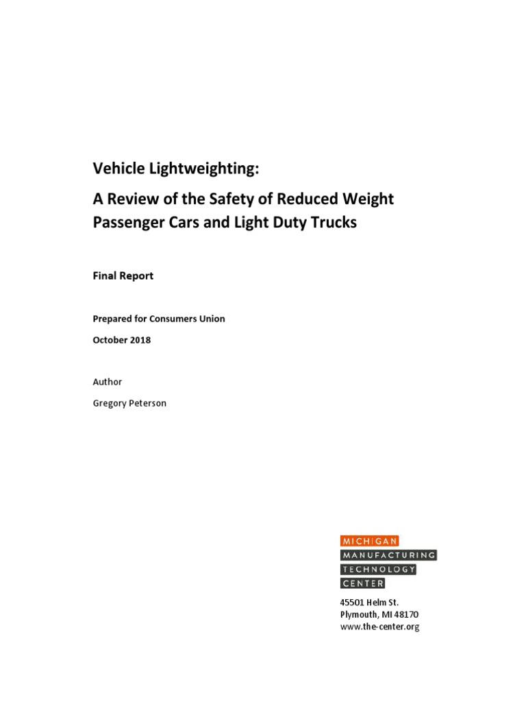 A Review of The Safety of Reduced Weight Vehicles | PDF | Fuel Economy