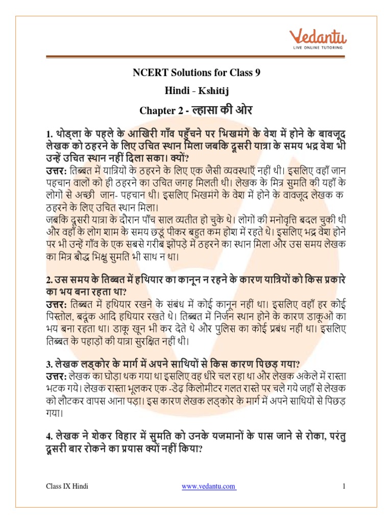 Ncert Solutions For Class 9 Hindi Chapter 2 Rahul Sankrityayan Pdf