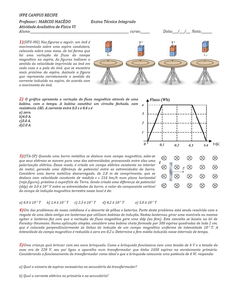 4 Prova de Eletromagnetismo 2022 | PDF | Transformador | Magnetismo