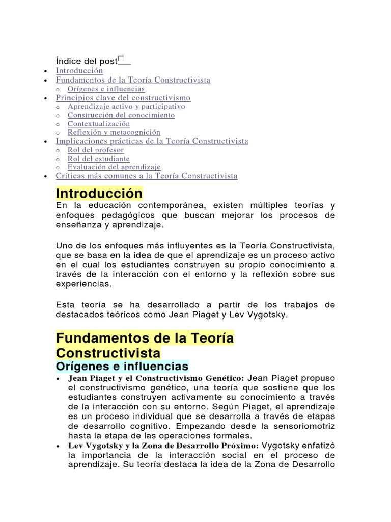La Teoría Constructivista | PDF | Constructivismo (filosofía de la ...