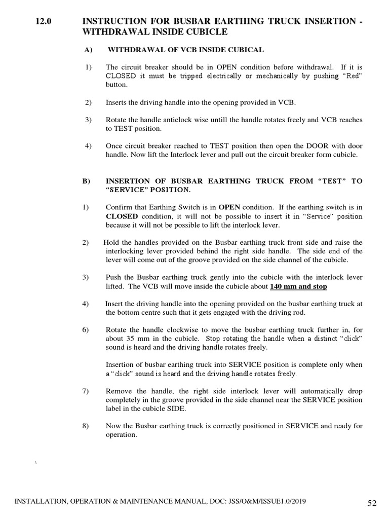 Earthing Truck Operation Procedure 11kV SWITCHGEAR PANEL 03.01.2021