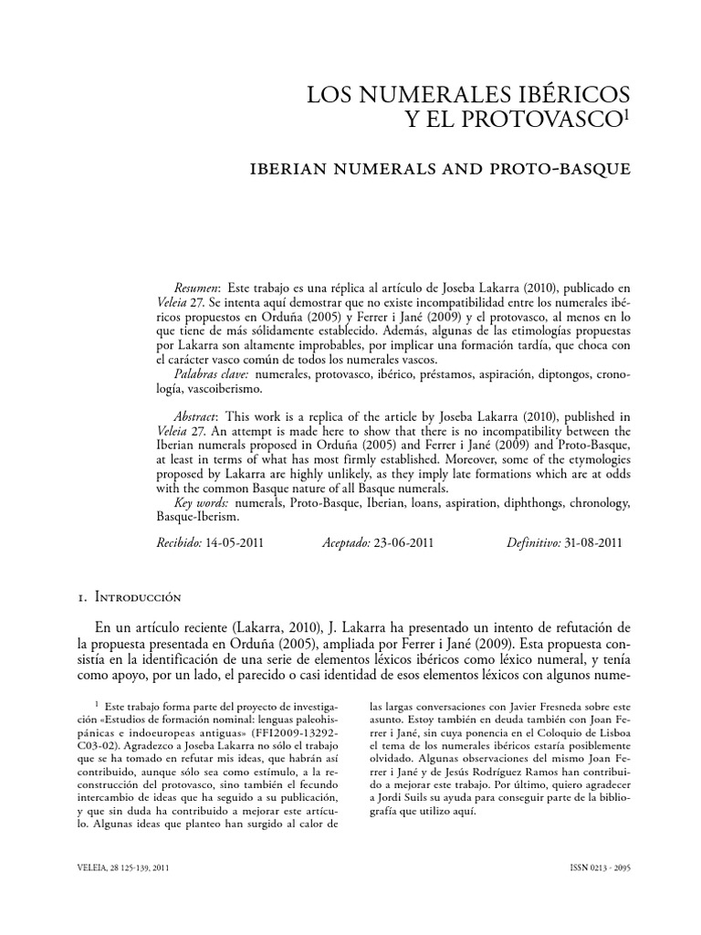 Los Numerales Ibericos y El Protovasco | PDF