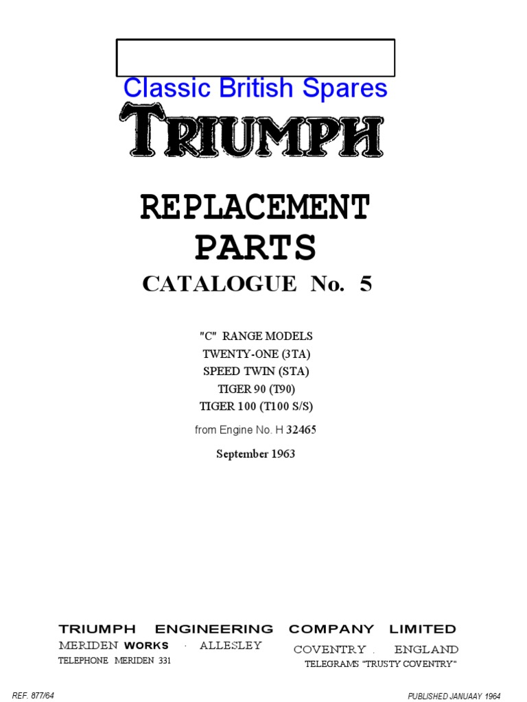 Triumph Parts Catalogue No. 5 | PDF | Piston | Carburetor