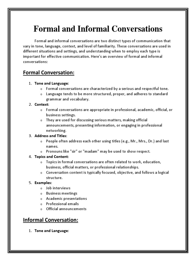 Formal vs Informal Conversations Guide | PDF | Conversation | Communication