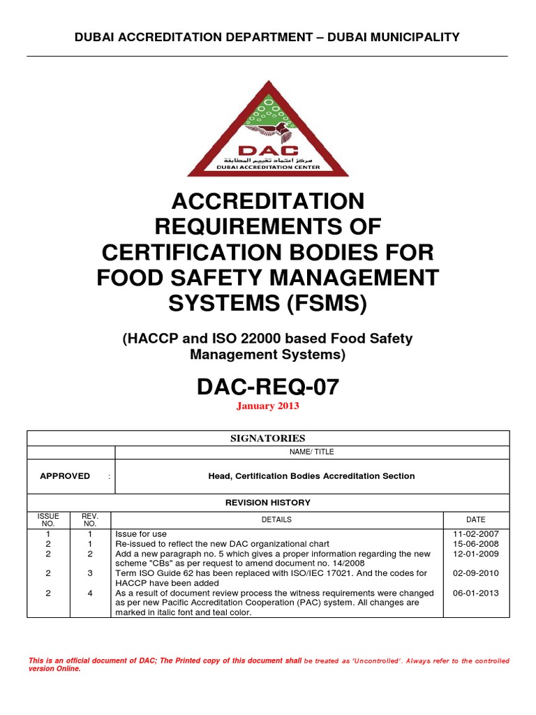 DAC REQ 07 Jan 13 I2R4 Reqts For HACCP & Food Safety PDF