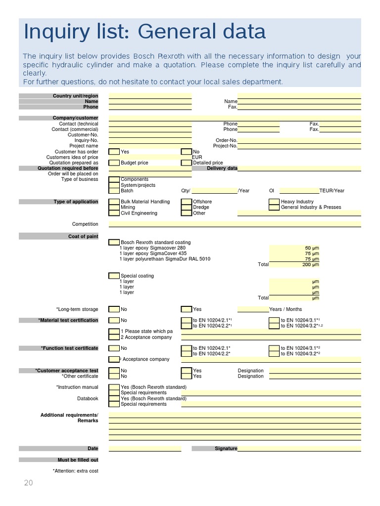 Boom Luffing Cylinder Inquiry List | PDF