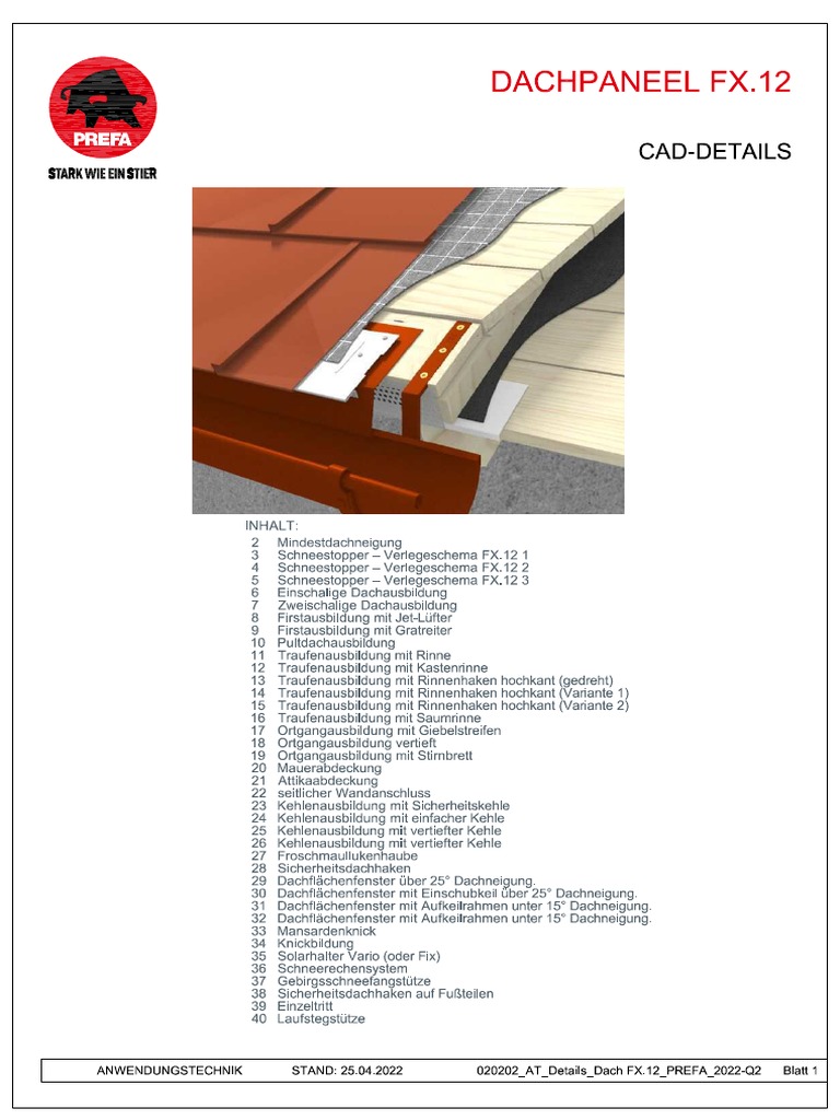 Details Dach Dachpaneel FX.12 PREFA | PDF