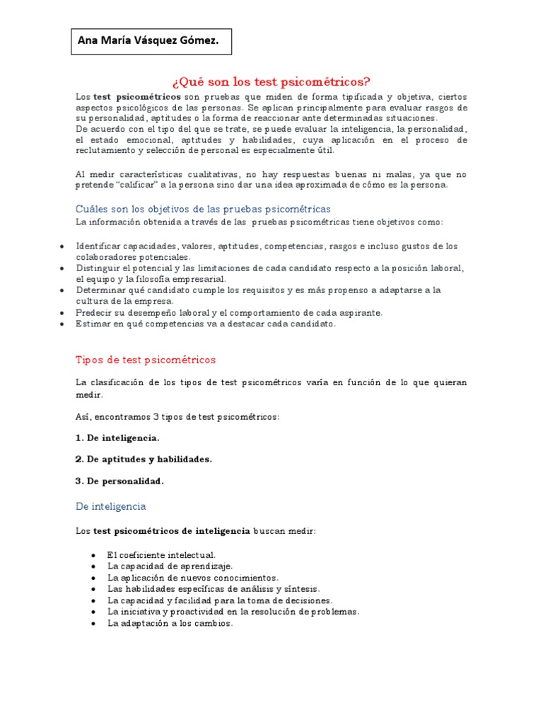 Qué Son Los Test Psicométricos | PDF | Inteligencia | Pruebas psicologicas