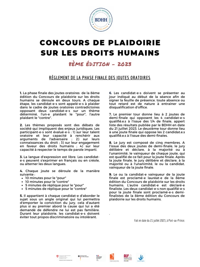 BDHH Concours8 Reglement Finale | PDF | Droit