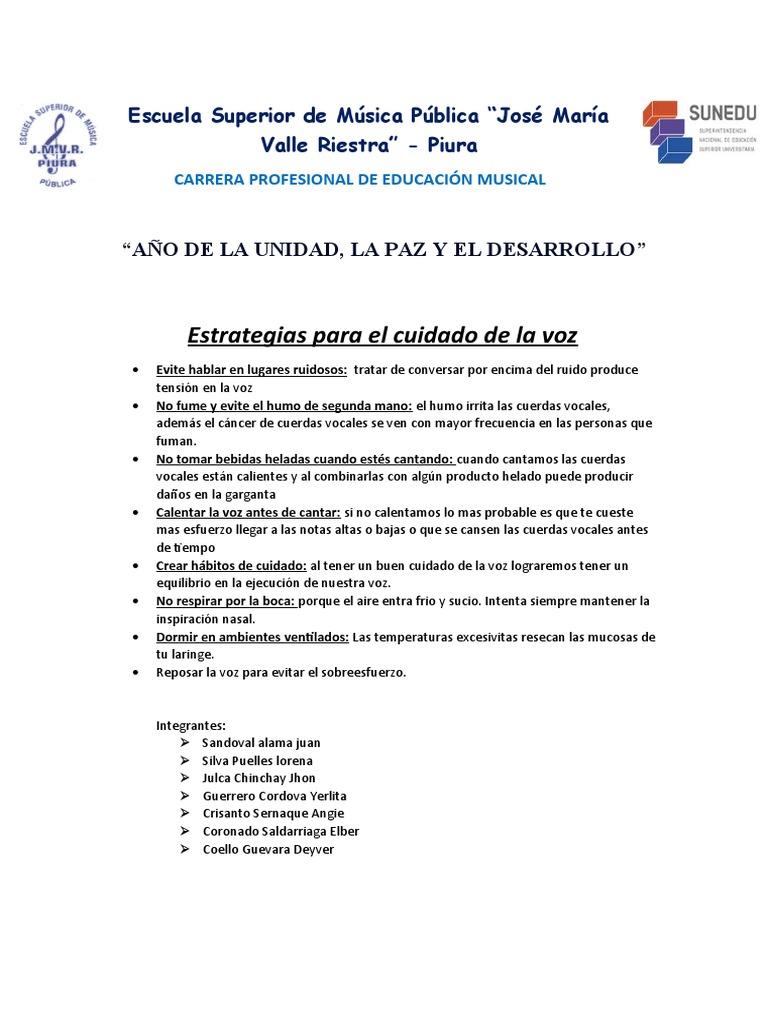 Estrategias para El Cuidado de La Voz | PDF