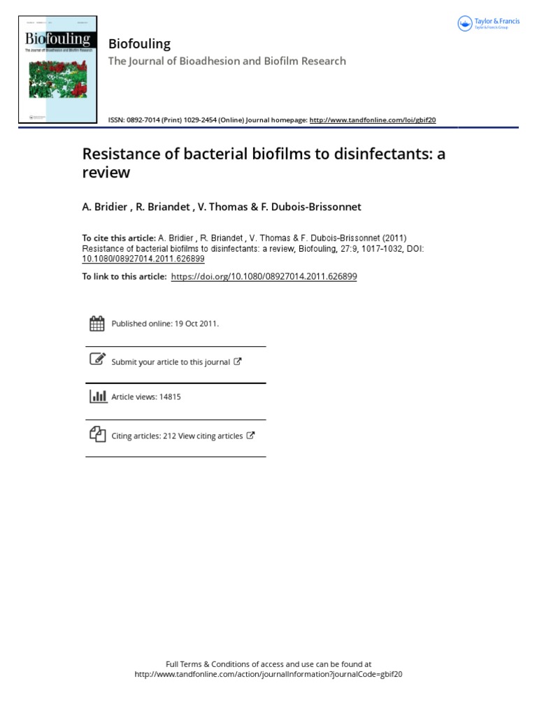 Resistance of Bacterial Biofilms To Disinfectants A Review PDF