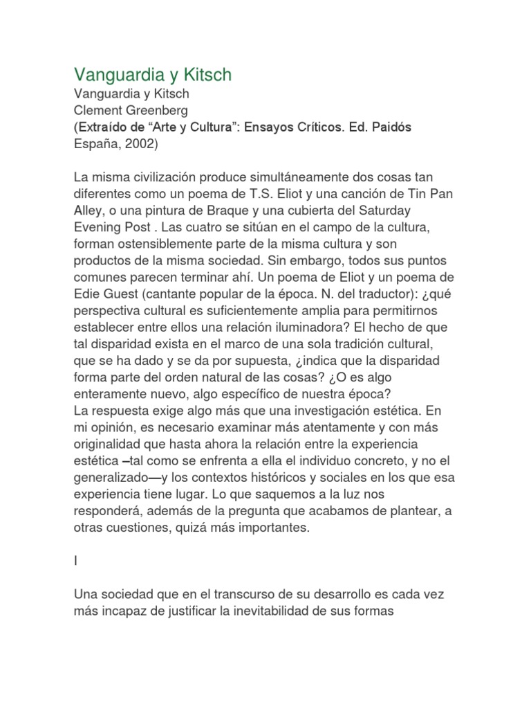 Vanguardia y Kitsch. Clement Greenberg Avant garde Adolf Hitler
