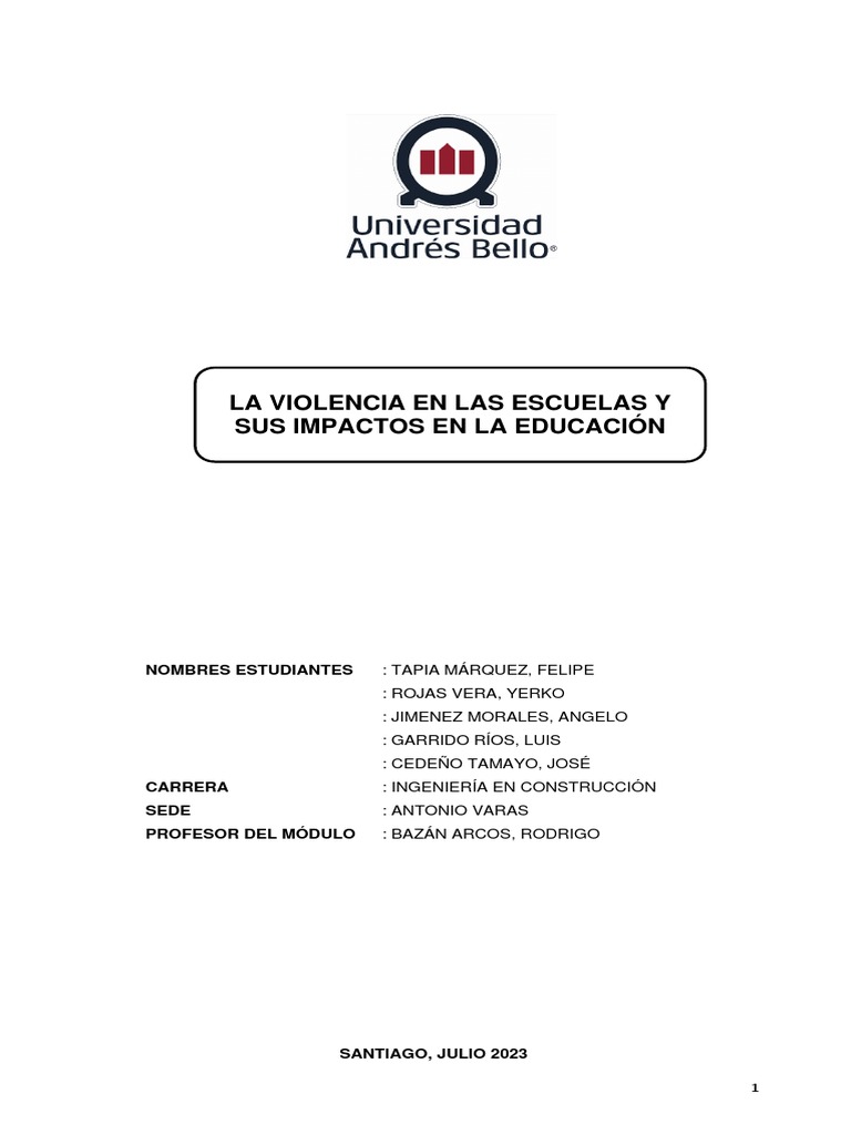 Violencia en Escuelas y Su Impacto en La Educación | PDF | Violencia ...