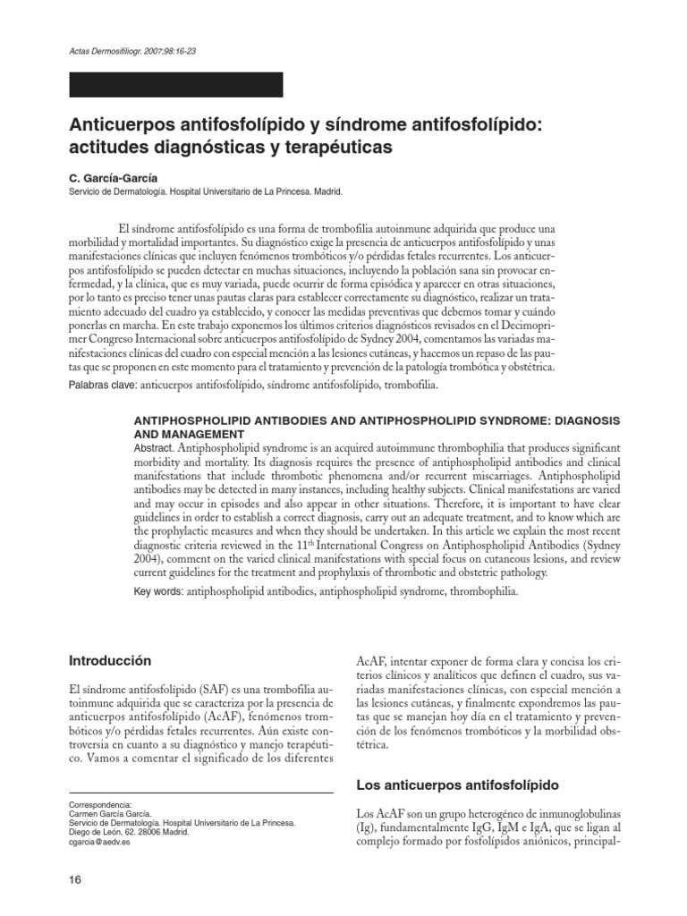 Anticuerpos Antifosfolipídicos y SAF PDF Especialidades Medicas
