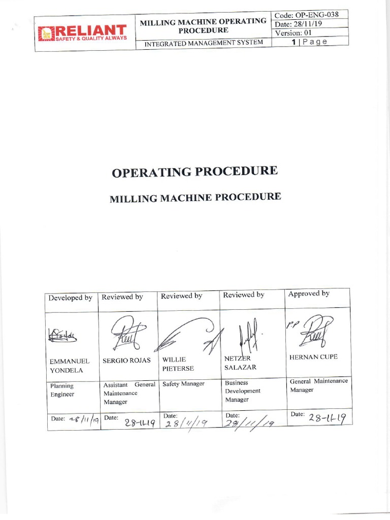 OPENG038 Milling Machine Procedure PDF