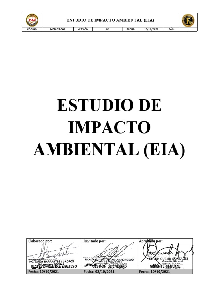 Med - Ot.003 Estudio de Impacto Ambiental | PDF | Evaluación de impacto ...