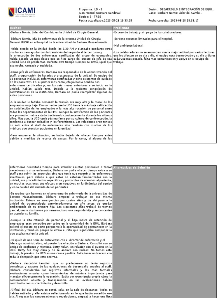 Barbara Norris Lder Del Cambio En La Unidad De Ciruga General PDF 