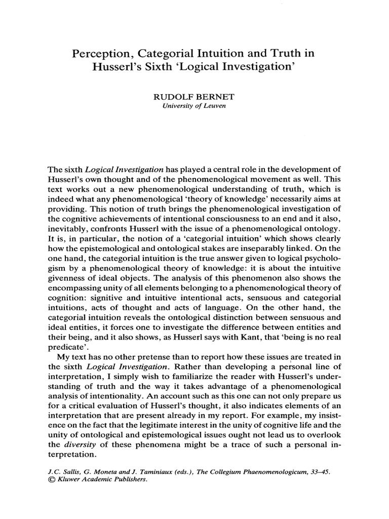 Husserl's Categorial Intuition and Truth | PDF | Phenomenology ...