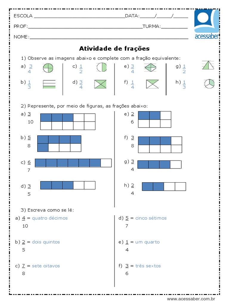 Atividade de Matematica Fracoes 4 Ou 5 Ano Respostas | PDF