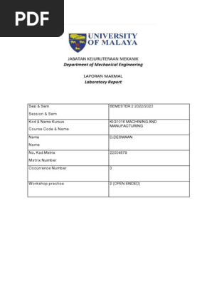 D.DESMAAN MACHINING & MANUFACTURING LAB REPORT