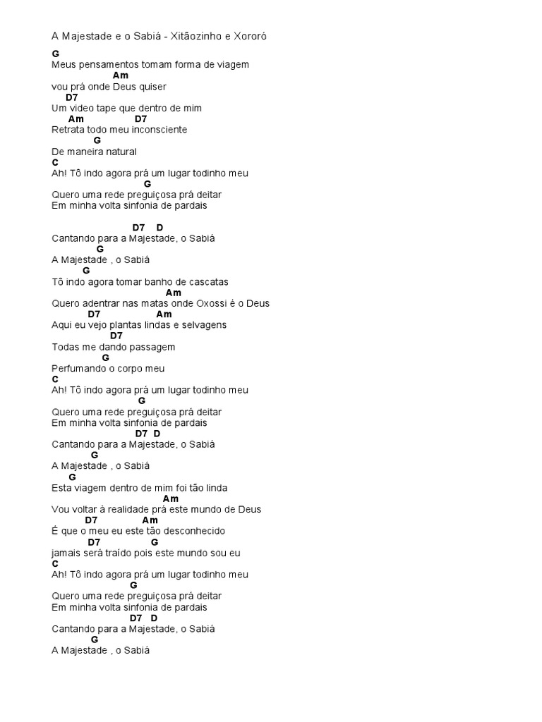 A Majestade e o Sabiá - Letra e Cifras | PDF | Poesia