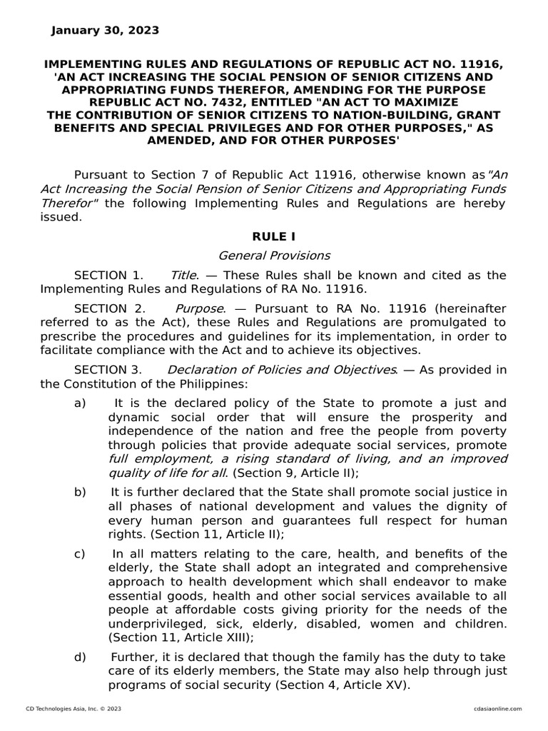 Implementing Rules of RA 11916 | PDF | Welfare | Pension
