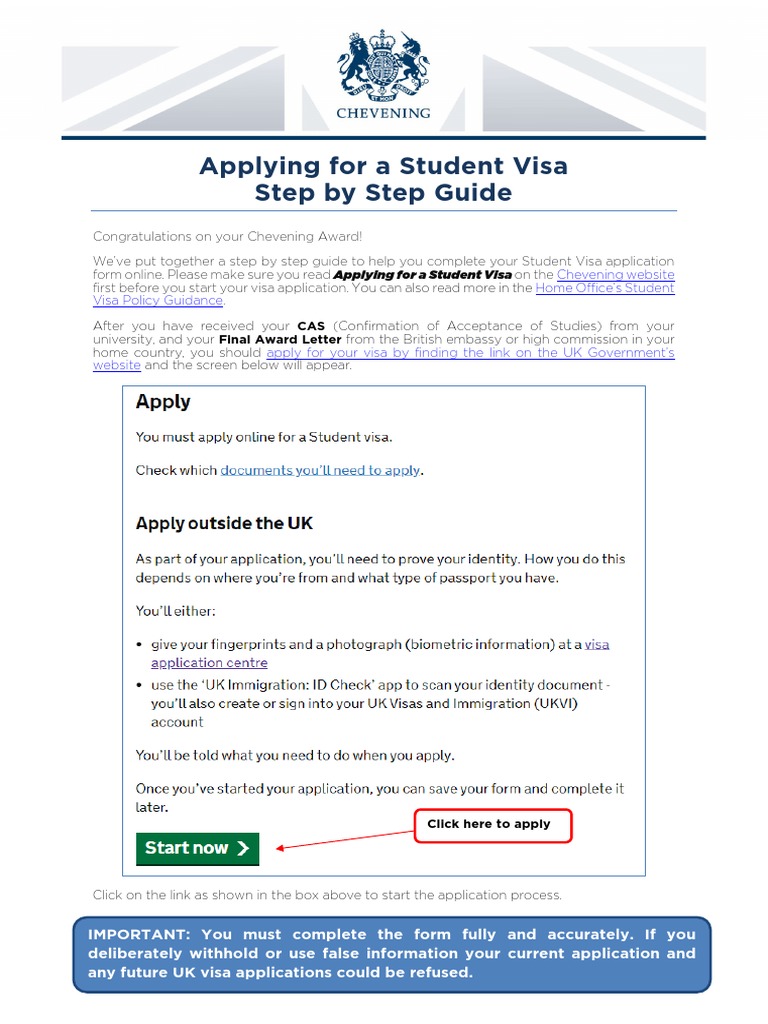 Student Visa Step by Step Guide 2023 Chevening | PDF | Travel Visa