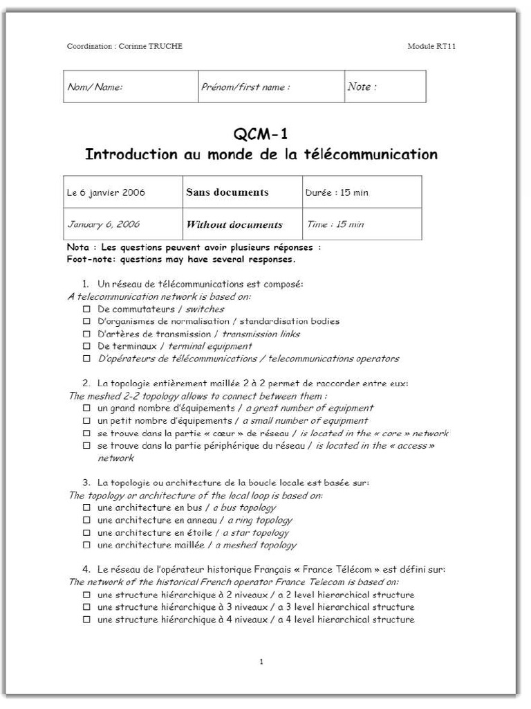 QCM 1 | PDF