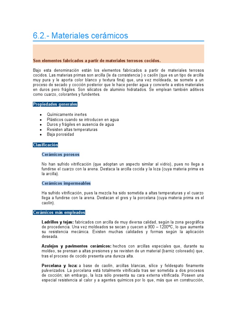 6.2.-Materiales Cerámicos: Son Elementos Fabricados A Partir de ...