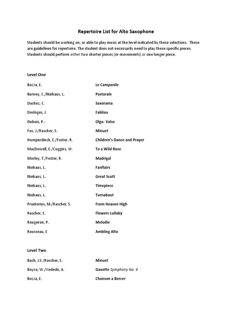 Repertoire Tenor Alto Sax | PDF | Suite (Music) | Concerto