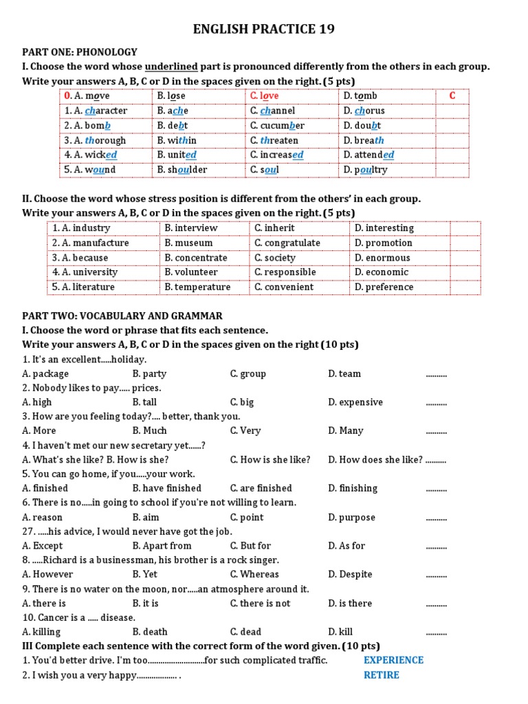 English Practice: Phonology & Grammar Test | PDF | English Language ...
