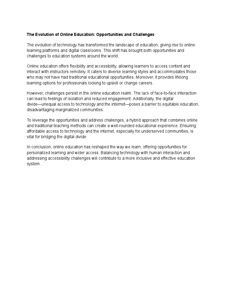 The Evolution of Online Education - Opportunities and Challenges  PDF