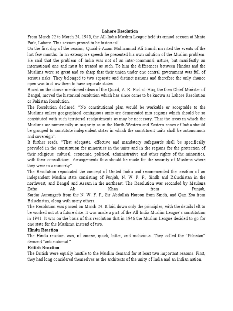 Pak Studies Notes | PDF | Partition Of India | Muhammad Ali Jinnah