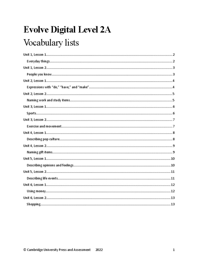 Evolve 2A Vocabulary Overview | PDF | Computer Keyboard | Retail