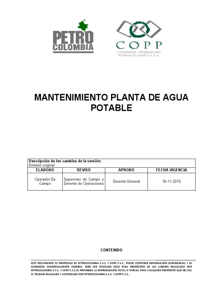 Mantenimiento de Planta de Agua Potable | PDF | Bomba | Agua