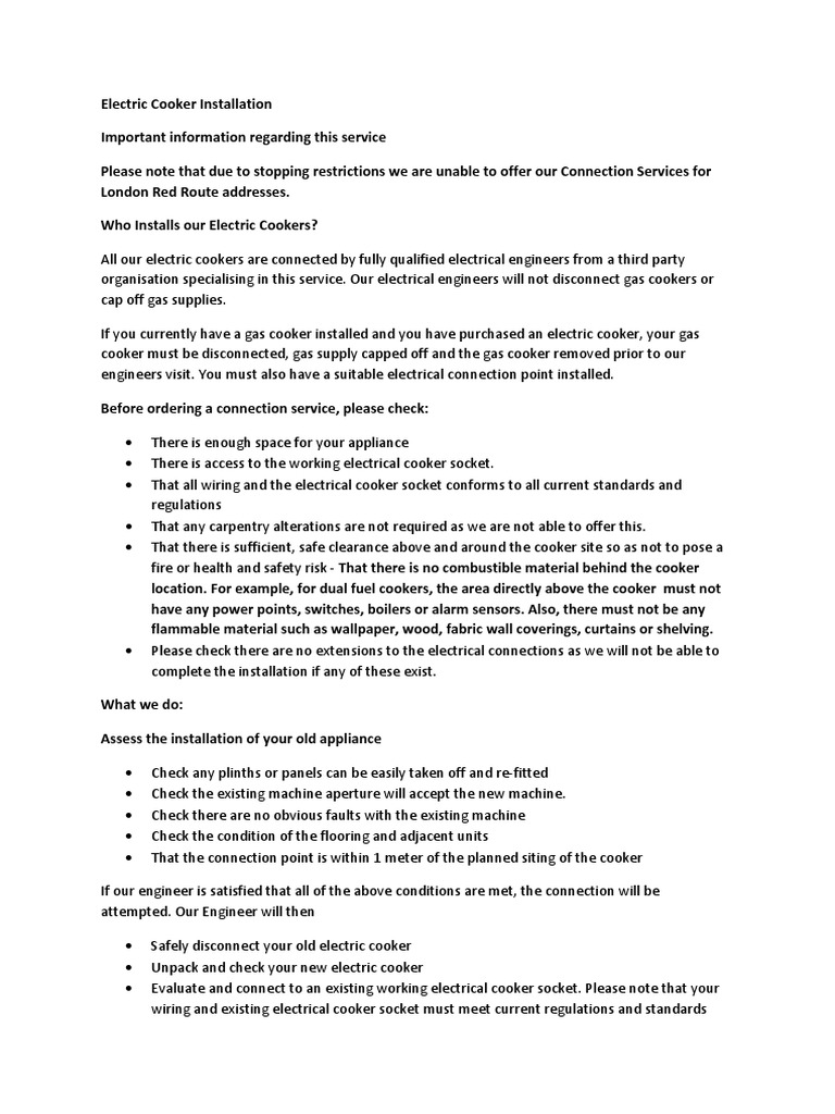 Electric Cooker Installation v2 PDF Home Appliance Manufactured Goods