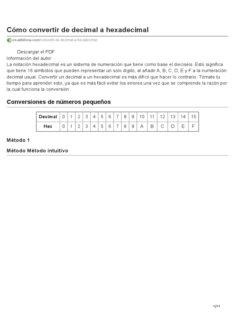 Cómo Convertir de Decimal A Hexadecimal | PDF | Codificaciones ...