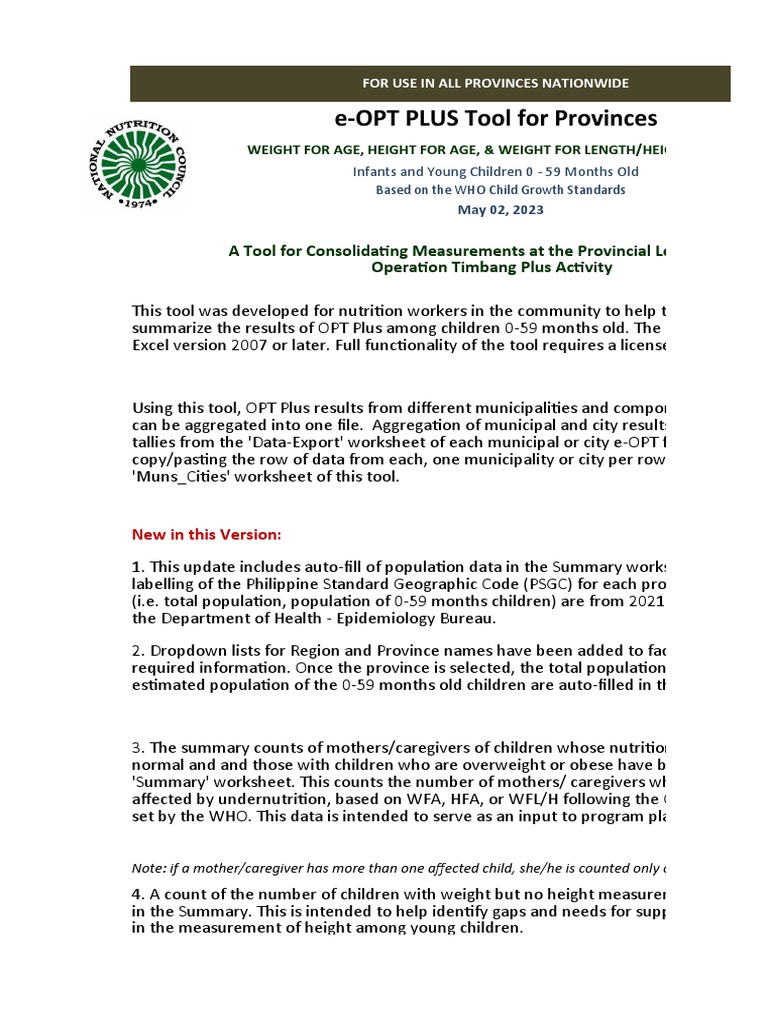 e-OPT Plus Tool for Child Nutrition Data | PDF | Obesity
