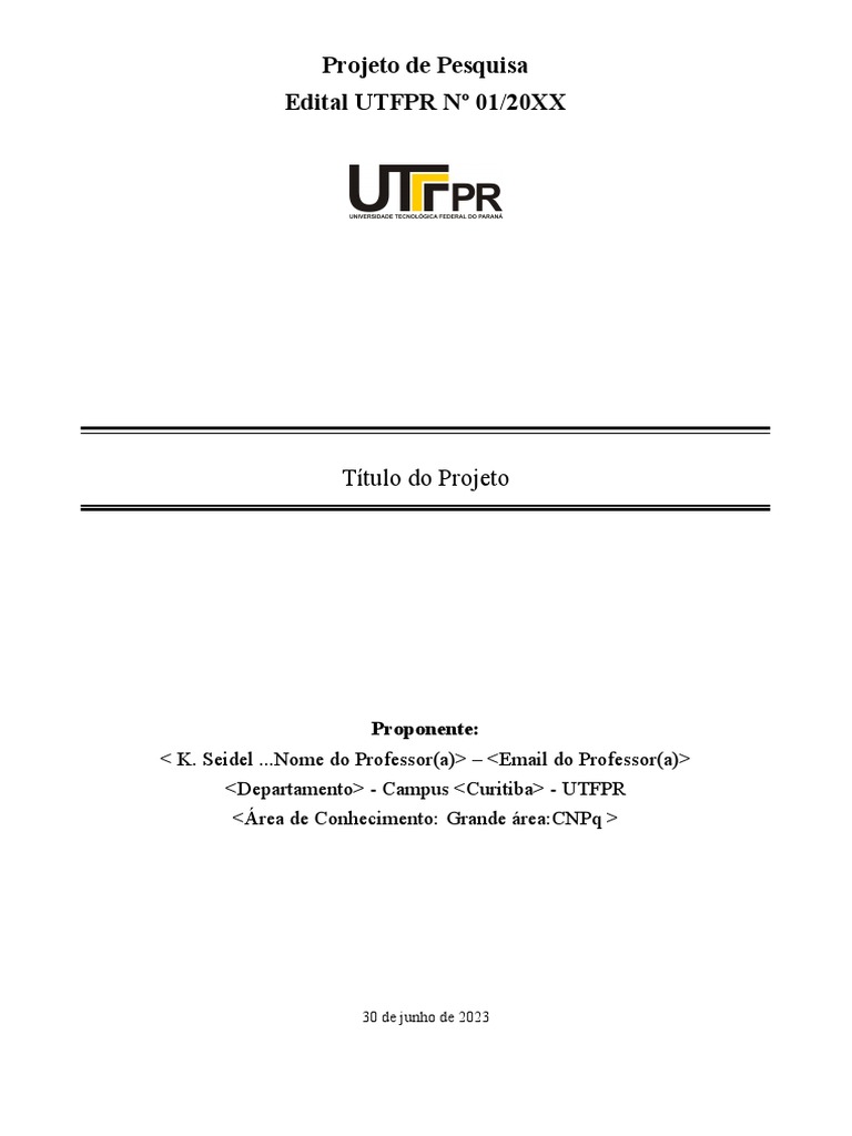 Projeto de Pesquisa UTFPR 2023 | PDF | Science