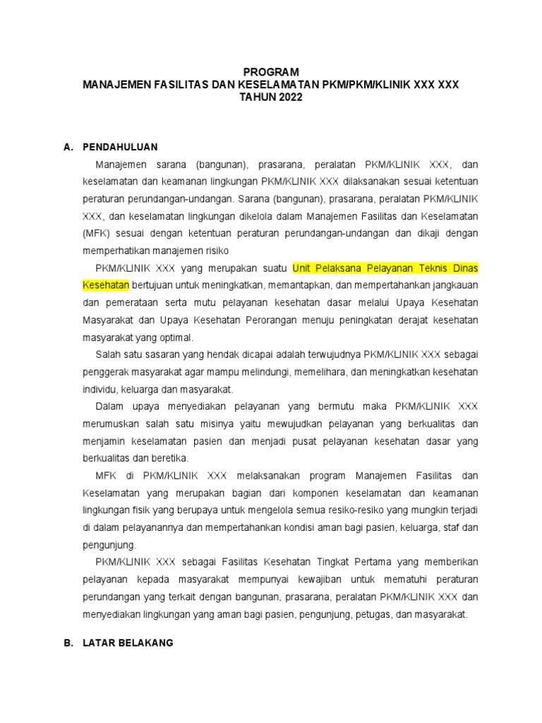 Manajemen Fasilitas dan Keselamatan PKM XXX | PDF