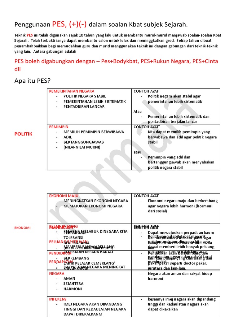 Teknik PES dalam Soalan Sejarah Kbat | PDF