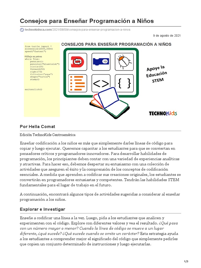 Consejos para Enseñar Programación A Niños | PDF | Aprendizaje ...
