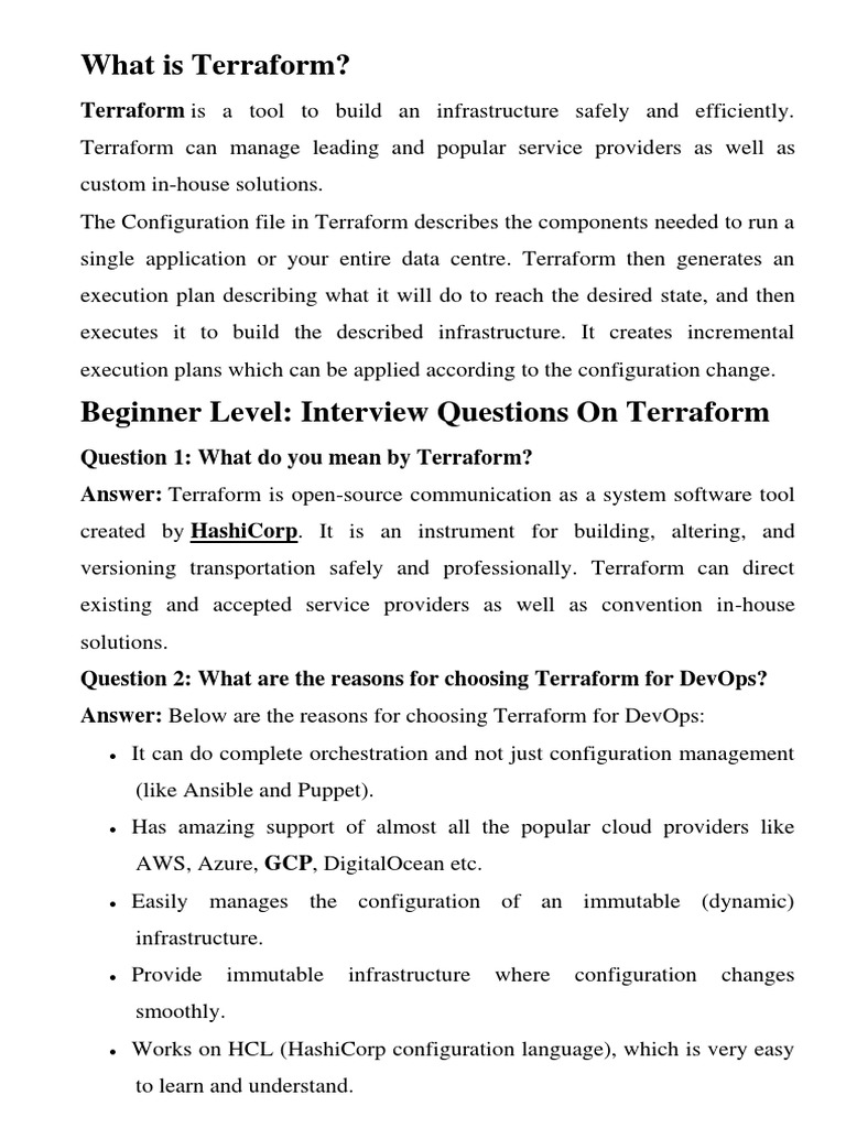 Terraform Overview and Interview Questions | PDF | Cloud Computing ...