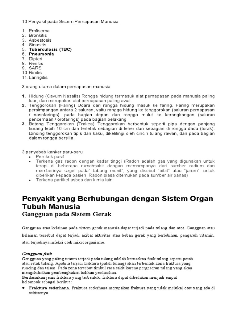 10 Penyakit Pada Sistem Pernapasan Manusia | PDF