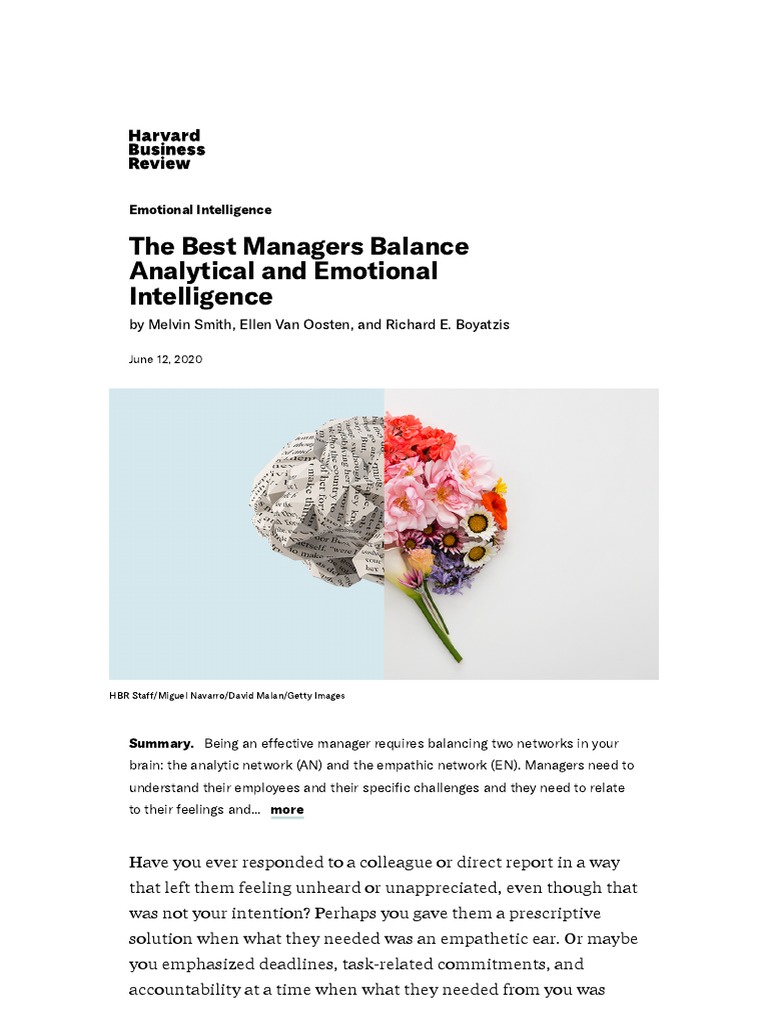 The Best Managers Balance Analytical and Emotional Intelligence PDF