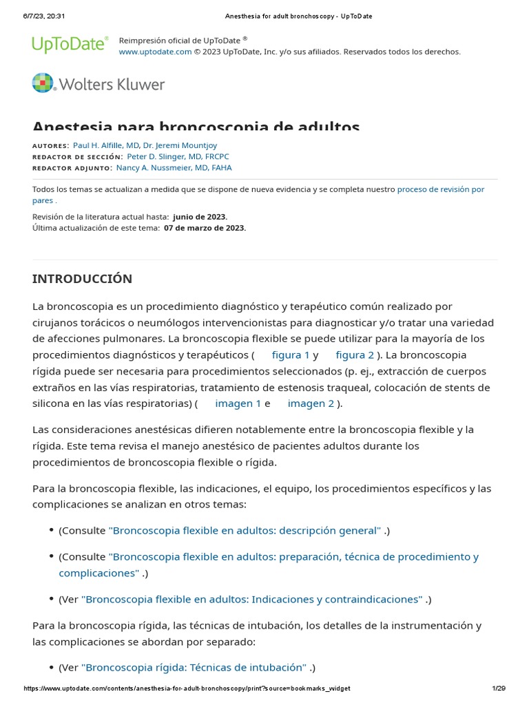 Anesthesia For Adult Bronchoscopy - UpToDate | PDF | Medicina CLINICA ...