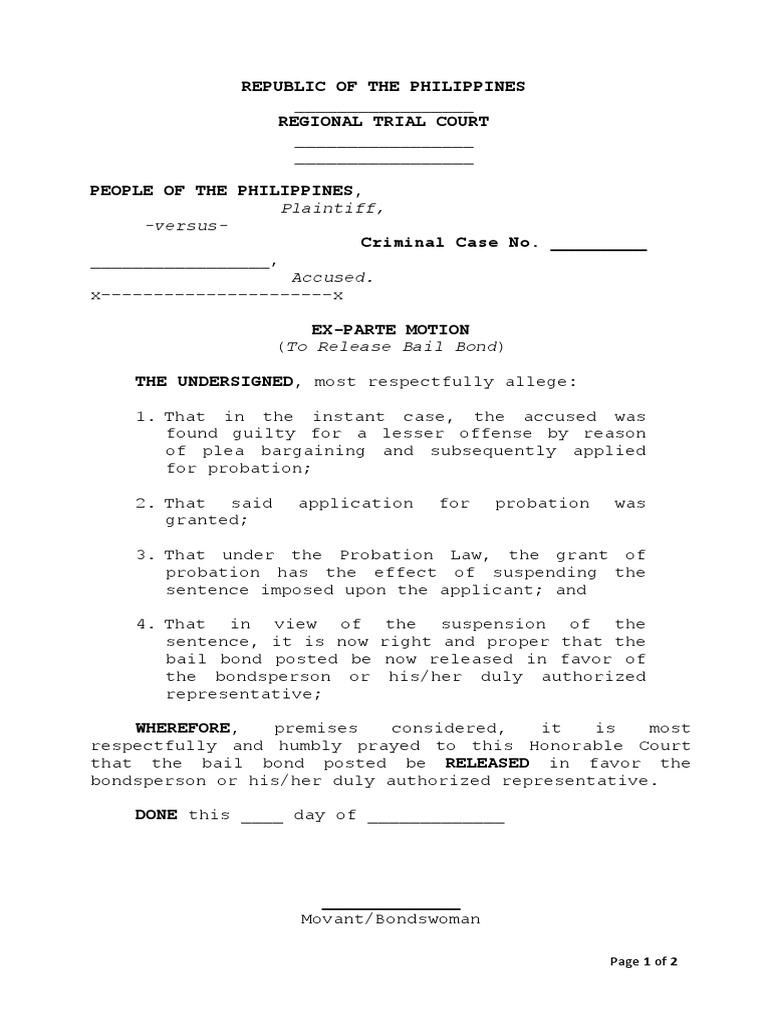 Motion to Release Bail -- JJJJJJ | PDF